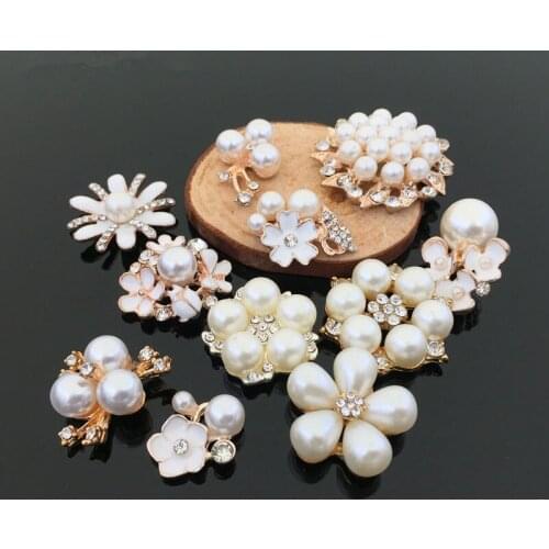 10 PCS Fashion Hair accessories Imitation Pearl With Rhinestone Metal Base Handmade Charms DIY Jewelry Accessories
