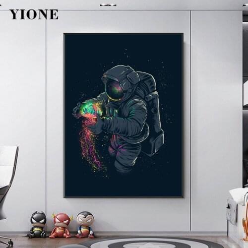 Astronaut Whale Canvas Posters Jellyfish Fish Piano Moon Cosmonaut Art Paintings Wall Picture Prints Living Room Bedroom Decor