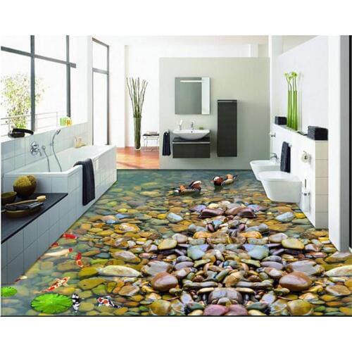 Beibehang Customize wall paper self-paste goldfish lotus mandarin ducks HD paint toilet floor wallpaper home decor 3d flooring