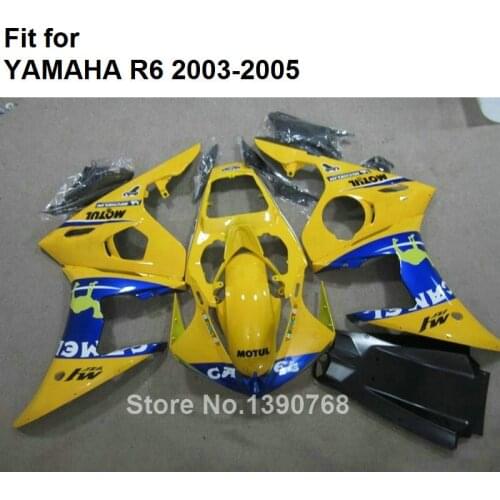 Free Customize ABS Plastic Fairing Kit For YAMAHA YZF R6 2003 2004 2005 Yellow Blue Motorcycle Fairings Set R6 03 04 05 HZ72