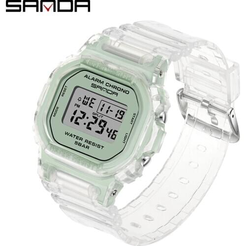 Sanda Digital Watch Women Fashion Transparent Strap Sports Watches Personality Design Electronic Wrist Watch relogio feiminio