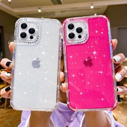 Glitter Transparent Shockproof Bumper Phone Case For iPhone 12 11 Pro Max XR X XS Max 7 8 Plus 12 Mini 12 11 Pro Hard Back Cover