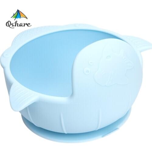 Qshare Baby Plate Cartoon Shark Silicone Baby Dishes Feeding Suction Bowl Food prato infantil Tray Dishes kids plates