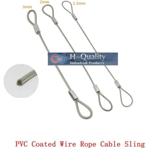 HQ 1.5-3MM PVC Coated Stainless Steel Wire Rope Sling Cable Lifting Sling Assemblies with Strong Fastened Eye Loops Custom Made