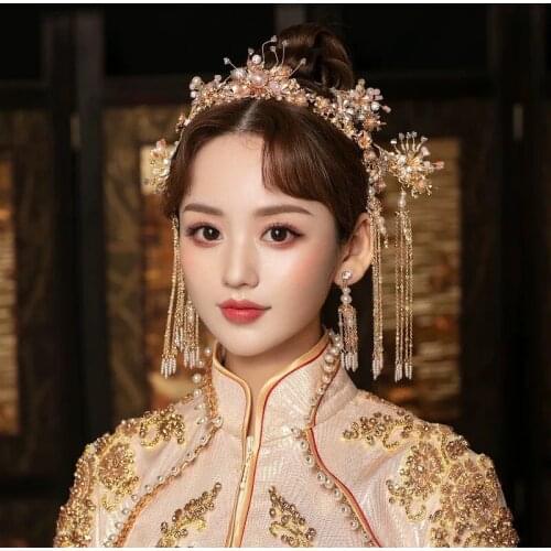 Chinese Stylish Tassel Hairpin Phoenix Coronet Wedding Hair Accessories Bridal Dragon and Phoenix Gown Jewelry Accessories