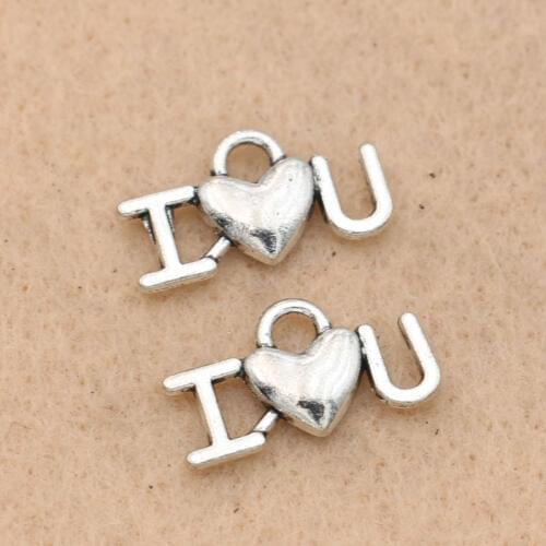 KJjewel Tibetan Silver Plated I Love You Charms Pendants for Necklace Bracelets Jewelry Making DIY Accessories 18x8mm