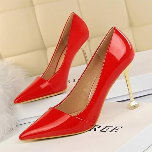 Classic Pumps Women Shoes On Heels 9.5cm Sexy High Heel Shoes For Women Wedding Shoe Female Pumps Patent Leather Ladies Stiletto