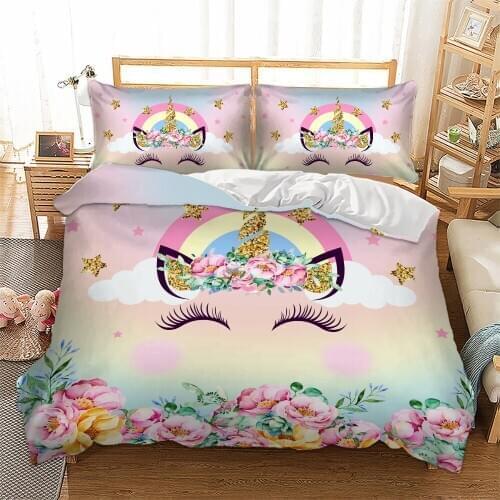 Unicorn 3D Print Comforter Bedding Set Animal Fantasy Duvet Covers Pillowcase Home Textile Queen King Size Luxury Cute Cartoon