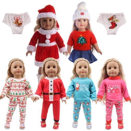 Doll Christmas Pajama Sweater Clothes 13 pcs/Set Fit 18 Inch American&43 Cm Born Baby Doll Our Generation Birthday Girl`s Gift