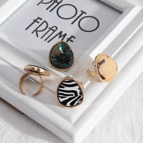 Leopard Print Zebra Stripes Abalone Shell Rings Fashion open Gold Color Brincos Pendientes Jewelry for Women
