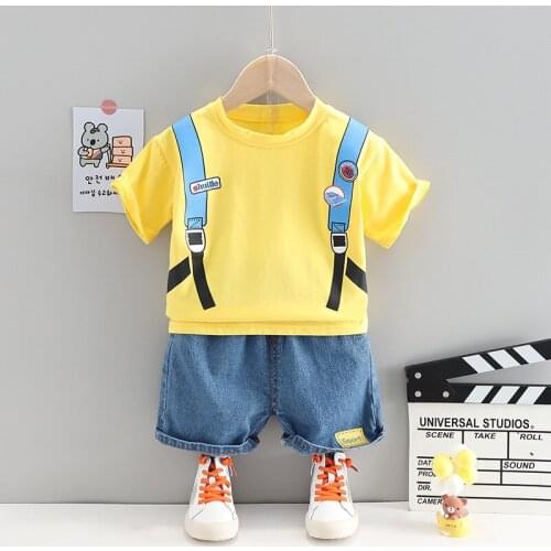 LISUNNY Summer Baby Boys Clothing Sets Children Kids Sportswear Short Sleeve T Shrit Denim Shorts Toddler Infant Clothes