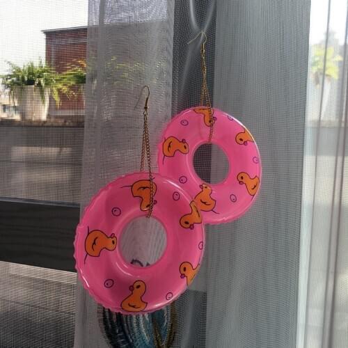 Exaggerated New Fashion Cool Punk Little Yellow Duck Swim Ring Female Drop Earrings Women Lovely Big Circle Transparent Earrings