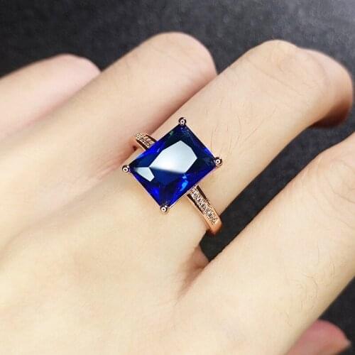 Trendy Ring 925 Silver Jewelry Rectangle Sapphire Zircon Gemstone Open Finger Rings for Women Wedding Party Ornaments Wholesale