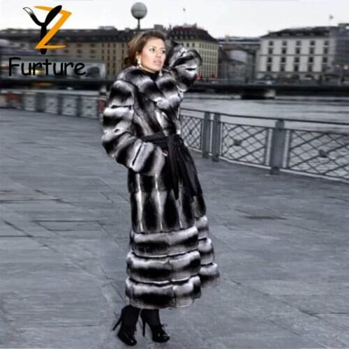 Fashion Long Real Fur Coats Women Warm Thick Rex Rabbit Fur Jackets Plus Size Hoodies Cropped Chinchilla Color Winter Coat 2021