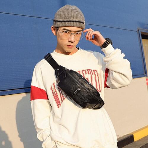 Men Zipper Waist Bag 2020 New Fashion Brand Belt Bags Male Rivet Waterproof Chest Bag Unisex Handy Fanny Pack Soft Leather Purse