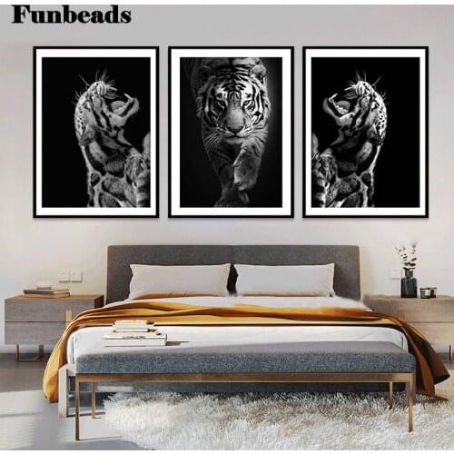 5d diamond painting kits Black White tigers Abstract aniamls Canva Art diamond embroidery full square round drill Triptych FF032