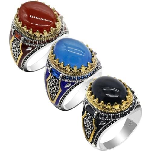 Natural Agate Stone 925 Sterling Silver Mens Ring Paw Print Beautiful Power Auspicious Ring Vintage Handmade Turkey Jewelry