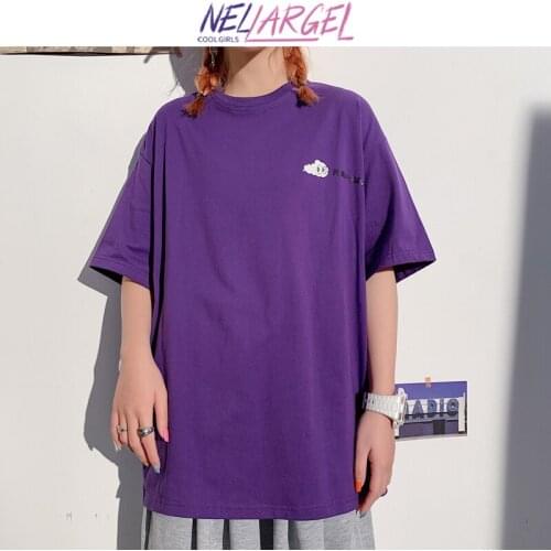 NELLARGEL Women Kawaii Cartoon Clouds Graphic Tees 2021 Summer Female Y2k Korean Fashion Vintage T-shirts Girl Oversized Tshirts