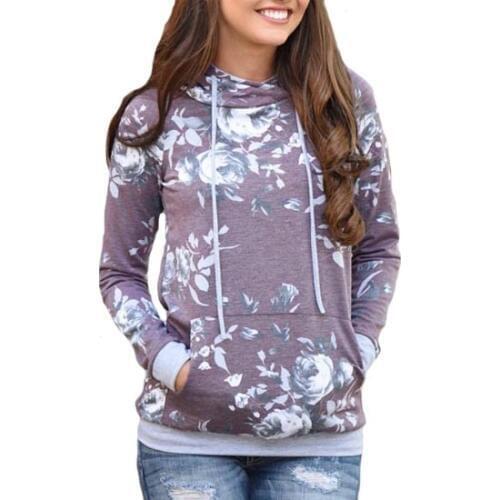 Hitmebox 2019 New Fashion Autumn Winter Women Floral Printed Long Sleeve Hooded Sweatshirts Ladies Girls Pullover Hoodies Tops