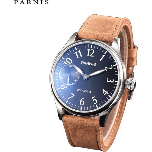 2017 Arrival Hand Wind Mechanical Watch Wristwatch 44mm Parnis Sapphire Luminous Leather Male Watch Mechanical relogio masculino