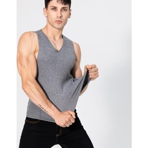 Autumn Warm Men Based Sleeveless T-Shirt Black White Gray Vest Fashion Slim Man Tops Tanks Tees Pullovers Winter Bottomings 1009