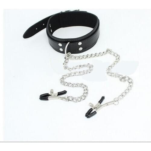 Hot Sexy Exotic Apparel PU Leather Collar with Nipple Clamps Collar Sex Bondage Sexy Products Exotic Accessories-40