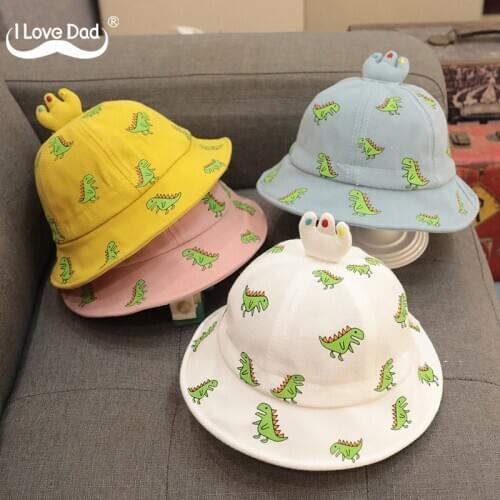 Spring Summer Baby Bucket Hat Cute Dinosaur Printing Baby Boy Cap Beach Outdoor Toddler Kids Sun Hat Children Fisherman Hat