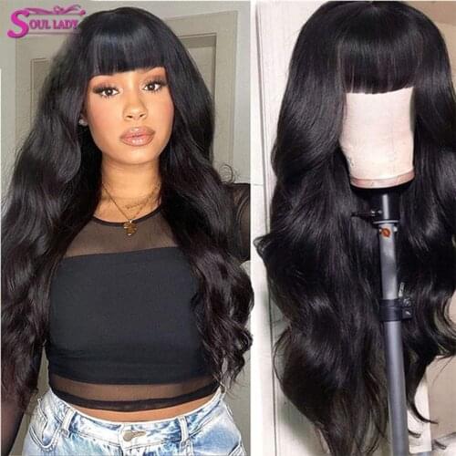 Soul Lady Body Wave Human Hair Wigs With Bangs Natural Hair Wig Glueless Peruvian Hair Wigs Full Machine Wigs For Black Women