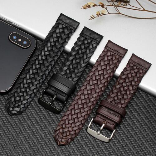 22mm 20mm Luxury Woven Leather Strap for Samsung Galaxy Watch 3 Band 41mm/45mm/42mm/46mm/Active 2 1 40mm 44mm Bracelet Belt