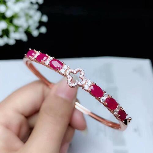 Stunning red ruby gemstone bracelet for beautiful women fine jewelry certified natural gem 925 sterling silver shiny bangle