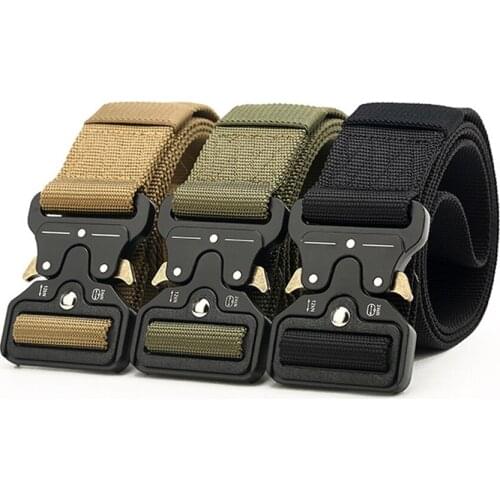 Army Canvas Belt Men Tactical Designer Belts For Jeans Pants Elastic Nylon 4.3 CM Wide Belt Black Metal Buckle Waist Belt