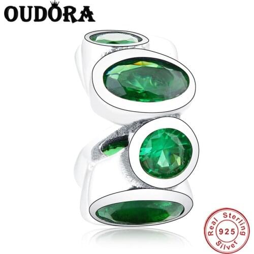 Sterling 925 Silver Green Zircon Spacer Charms Fit Original Pandora Charms Bracelet Heart Charms DIY Jewelry Making Berloque