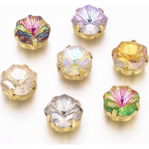 50pcs Mixed Color Square Sew on Rhinestone Glass Rhinestone Multi-Strand Link Brass Settings Garment Accessories 11.5x11.5x6.5mm