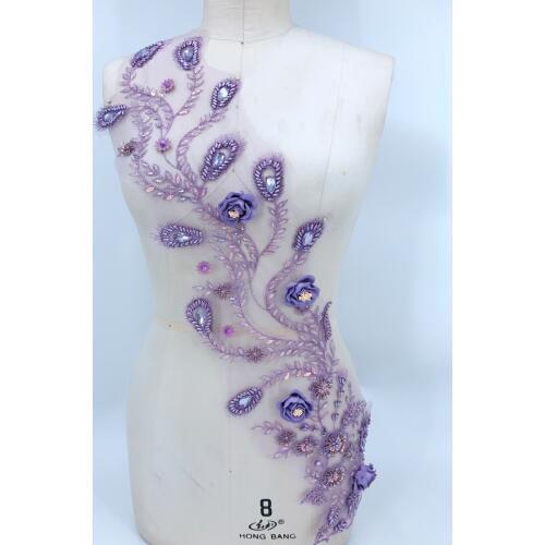 Handmade white Hot drilling Rhinestone pearl lace embroidery patch applique wedding dress bordados DIY Performance clothing