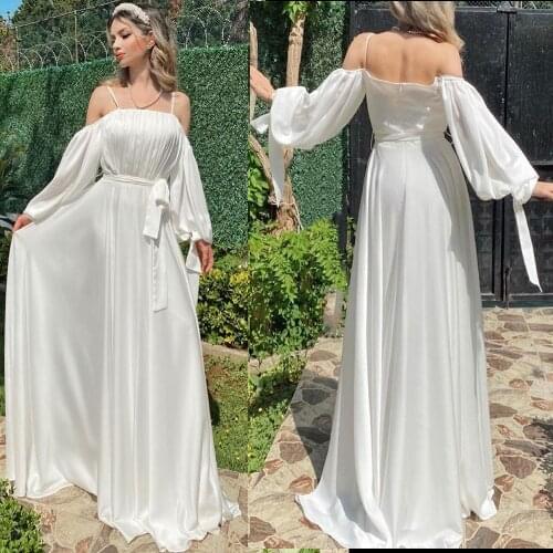 Wedding Dresses 2021 Sheer Lace Applique Floor Length Bridal Gowns Soft Satin Wedding Bride Dress Vestidos