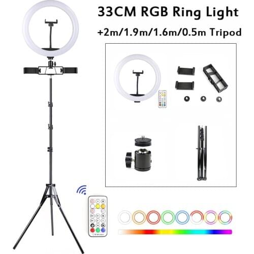 33CM RGB LED Selfie Ring Light With 2m 1.6m 0.5m Tripod USB Colorful Photography Light With Remote Control For Youtube Tiktok