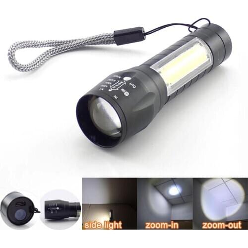 LED Torches Zoom Flashlight Q5 COB Lamp Portable USB Rechargeable LED Mini Flash Light for Camping Lighting 4 Modes Work Light