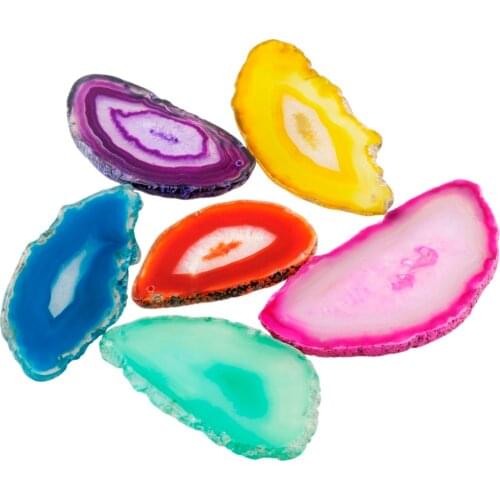 TUMBEELLUWA 1Lot (5Pc) Polished Thin Agate Slice Pendant Top Drilled Random Shapes,1.8"-3"