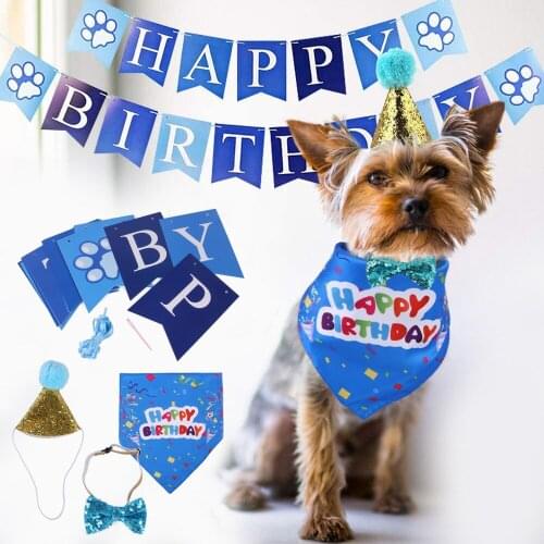 Happy Birthday Decoration Pink Blue Pet Accessories Party Costume Dog Scarf Crown for Baby Cat Delicate House DIY Home Supplies