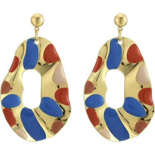 Vinatge Painted Drip Earring for Women Trendy Exaggerated Gold Color Metal Irregular Geometric Dangle Earring Girl Gift
