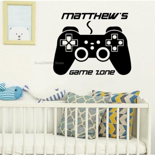 Custom Name Game Controller Zone Wall Sticker Vinyl For Boy Room Kids Bedroom Personalized Game Video Decal CN517