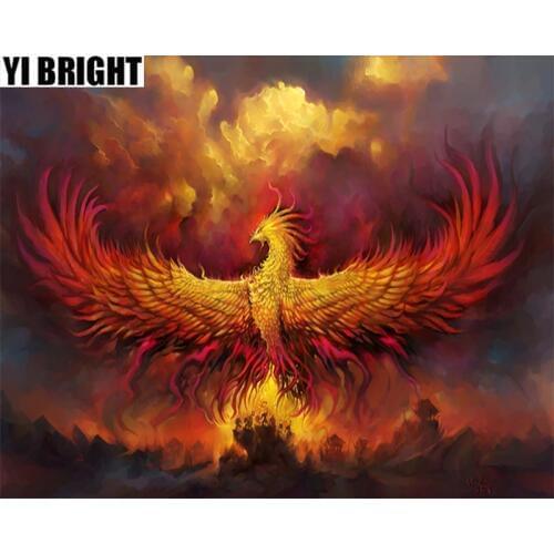 YI BRIGHT DIY 3D Diamond Embroidery,Cross Stitch,"Fire Rebirth Secular Phoenix" Full Square&Round Diamond Painting,Home Decor,GT
