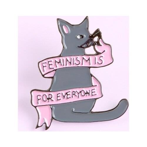 Feminism Is for Everyone Enamel Pins Custom Cat Banner Brooches Lapel Pin Shirt Bag Badge Feminist Jewelry Gift for Friends