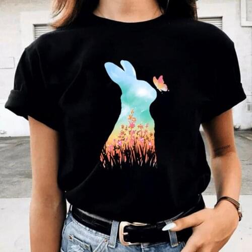 Hello Spring Printed Cartoon Rabbit Women Clothing Short Sleeve Female Tops Tees Vogue Cute T Shirts Summer Ladies T-shirt