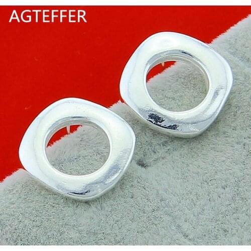 AGTEFFER 925 Sterling Silver Square Round Stud Earring For Women Wedding Engagement Fashion Charm Party Jewelry