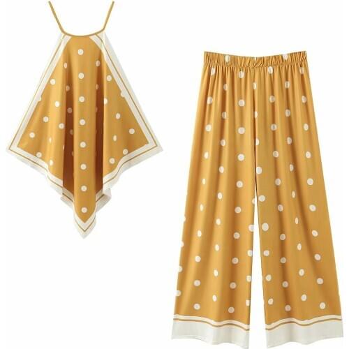 Womens suit new tropical rain forest floral print triangle scarf sling print top + high waist elastic slacks 2 piece set women