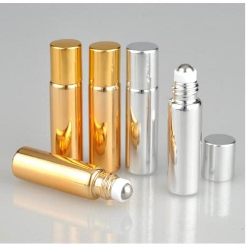 10ML UV gold/silver/black glass bottle steel roll on for eye cream/serum/perfume/essential oil lip gloss cosmetic packing