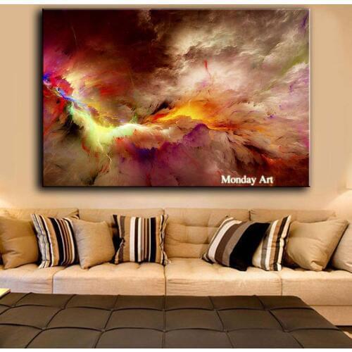 100% handpainted Abstract Canvas oil Painting Colorful Clouds Wall art Pictures For Living Room restaurant home Decor Frameless