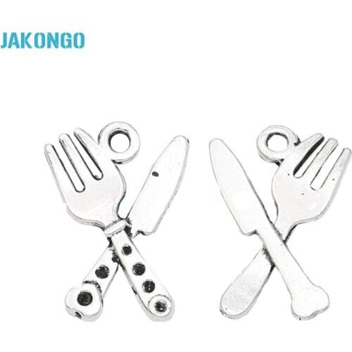 12pcs Tibetan Silver Plated Fork Knife Charms Pendants for Jewelry Making Bracelet Jewelry Findings DIY Handmade 20x14mm