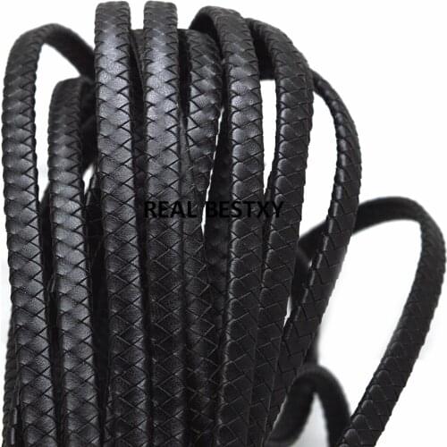 2m/lot approx: 7.6*3mm black Fiber Braided Leather String Cord For DIY Bracelet Jewelry Making Rope Craft Jewelry Accessories